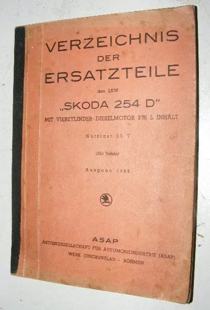 ŠKODA 254 D NÁVOD NÁHRADNÍ DÍLY