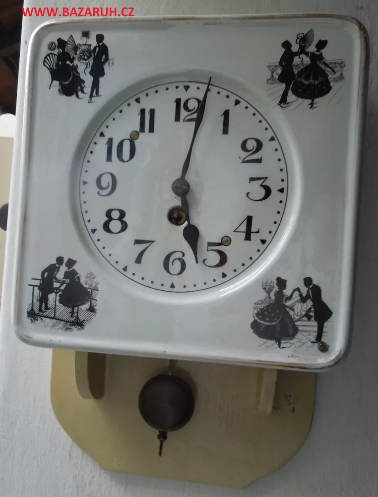 HODINY NÁSTĚNNÉ PÉROVÉ PORCELÁNOVÉ ROKOKO