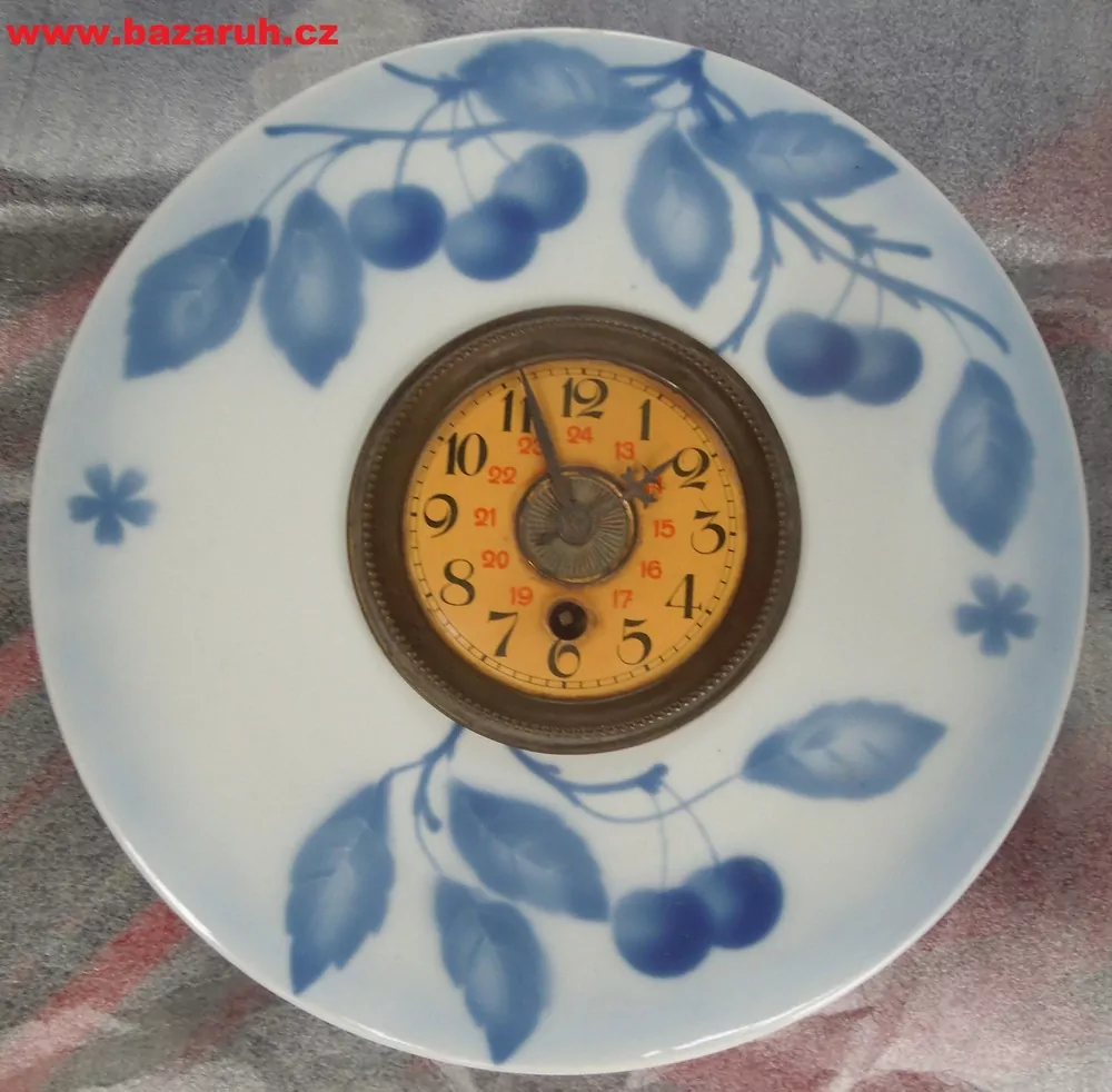 STAROŽITNOST HODINY KUCHYŇSKÉ PORCELÁNKY TEPLICE MODRÉ TŘEŠNĚ 