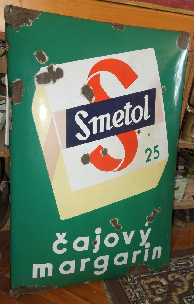 PLECHOVÁ CEDULE SMALTOVÁ SMETOL VELKÁ 87 X 60 CM