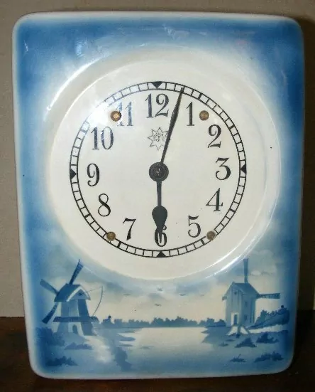 HODINY PORCELÁNOVÉ KUCHYŇSKÉ PORCELÁNKY MOTIV MLÝNY