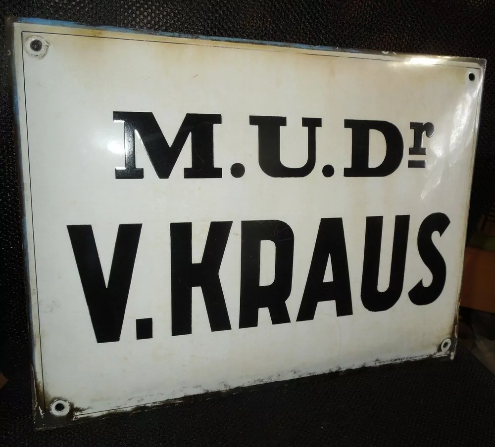 PLECHOVÁ SMALTOVÁ CEDULE MUDr. KRAUS