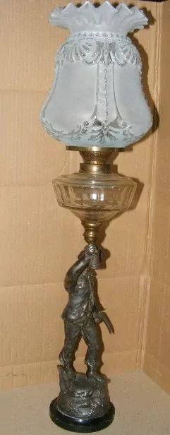 STAROŽITNÁ PETROLEJOVÁ LAMPA FIGURÁLNÍ , PETROLEJKA HORNICKÁ
