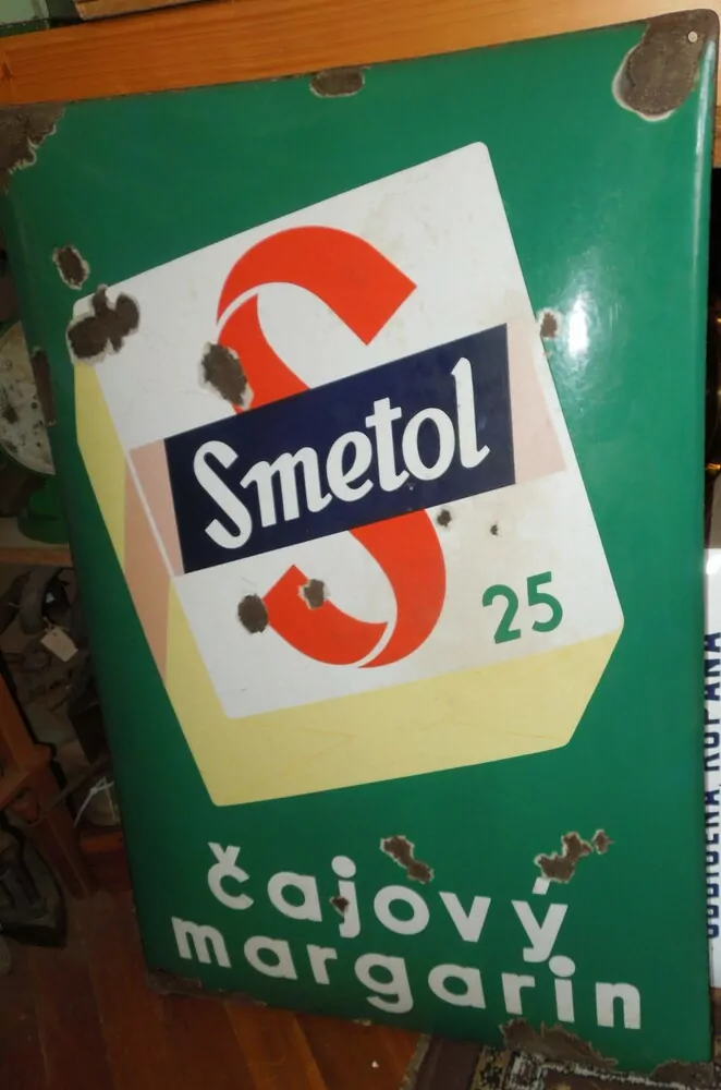 PLECHOVÁ CEDULE SMALTOVÁ SMETOL VELKÁ 87 X 60 CM