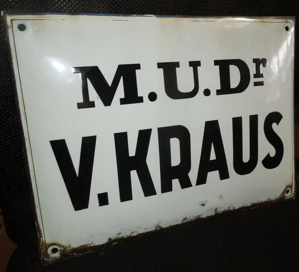 PLECHOVÁ SMALTOVÁ CEDULE MUDR. KRAUS
