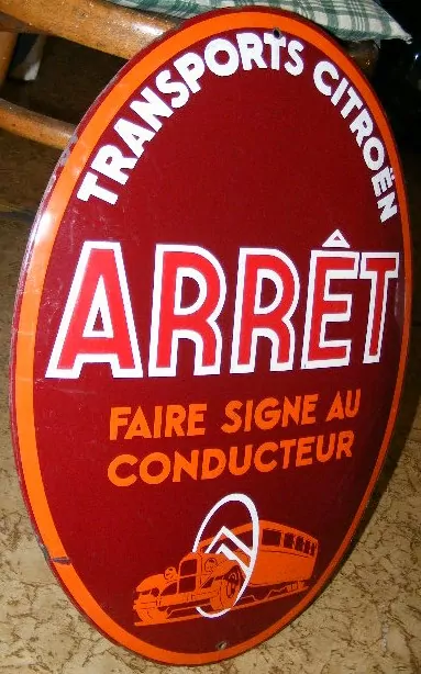 PLECHOVÁ SMALTOVÁ CEDULE ARRET TRANSPORTS CITROEN