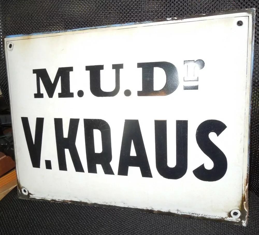 PLECHOVÁ SMALTOVÁ CEDULE MUDr. KRAUS