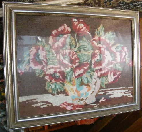 Obraz rám vyšívaný kytky