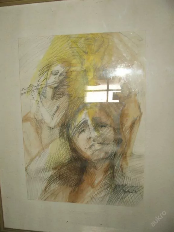 OBRAZ POSTAVY AKVAREL TUŽKA PAPÍR SIG. DOPITOVÁ