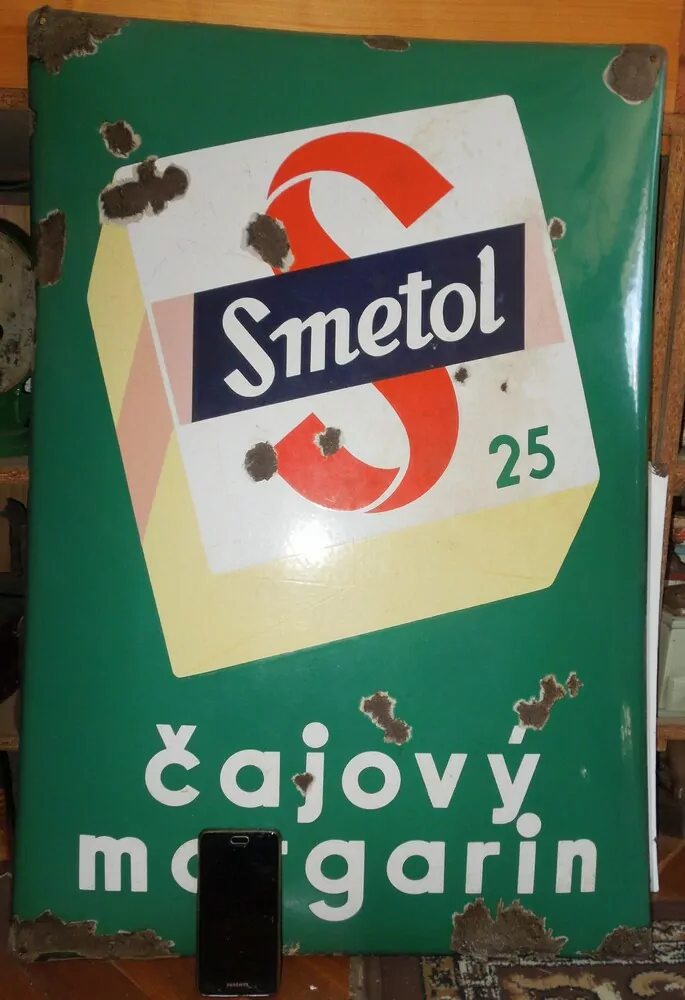 PLECHOVÁ CEDULE SMALTOVÁ SMETOL VELKÁ 87 X 60 CM