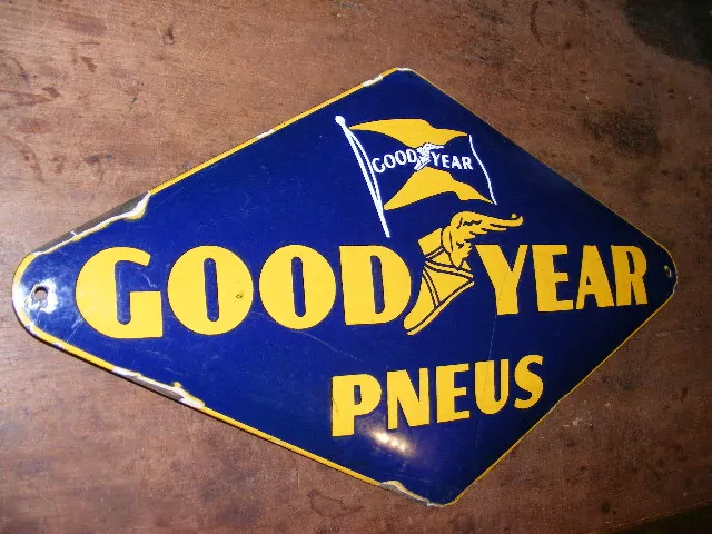 PLECHOVÁ SMALTOVÁ CEDULE GOODYEAR PNEUS