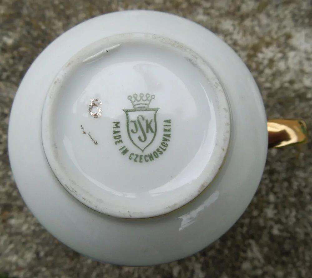 KÁVOVÁ SOUPRAVA ZELENÁ SE ZLATÝM, PORCELÁN