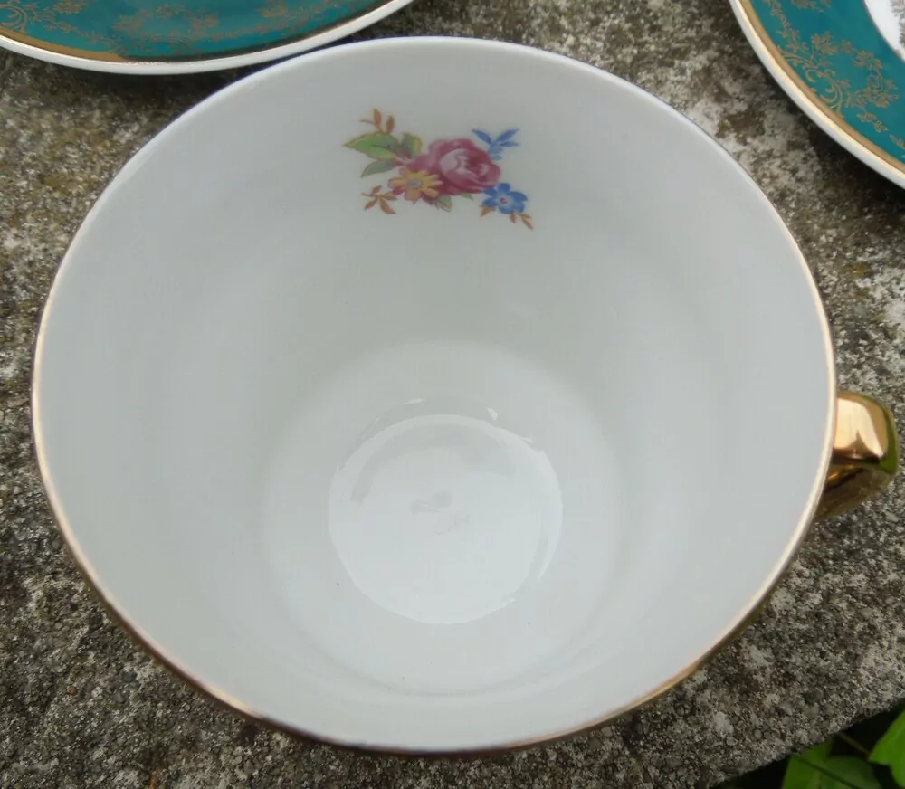 KÁVOVÁ SOUPRAVA ZELENÁ SE ZLATÝM, PORCELÁN