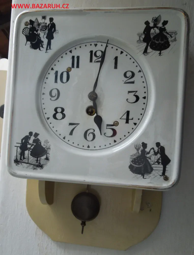 HODINY NÁSTĚNNÉ PÉROVÉ PORCELÁNOVÉ ROKOKO