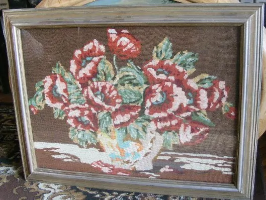 Obraz rám vyšívaný kytky