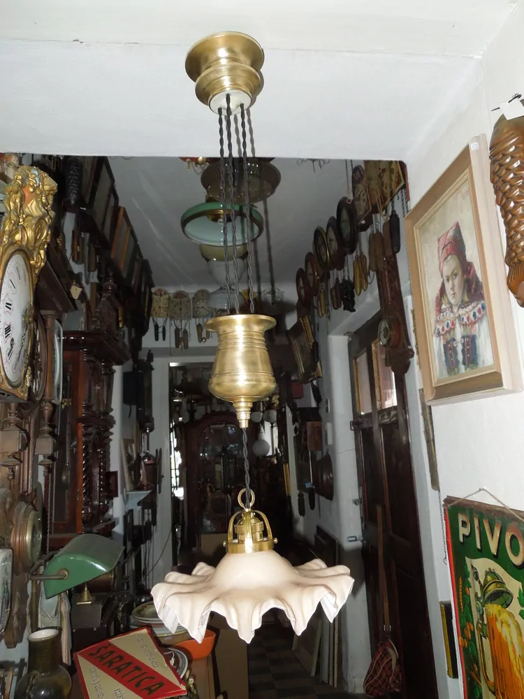STAROŽITNÝ LUSTR STAHOVACÍ, STAHOVAČKA MOSAZ