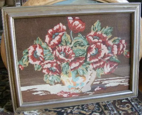 Obraz rám vyšívaný kytky