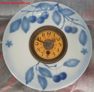 STAROŽITNOST HODINY KUCHYŇSKÉ PORCELÁNKY TEPLICE MODRÉ TŘEŠNĚ 
