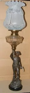 STAROŽITNÁ PETROLEJOVÁ LAMPA FIGURÁLNÍ , PETROLEJKA HORNICKÁ