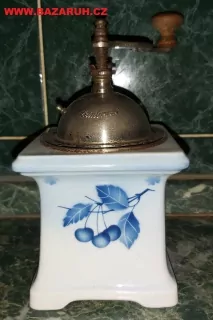 STAROŽITNOST MLÝNEK KAFEMLÝNEK PORCELÁNOVÝ LEINBROCK MODRÉ TŘEŠNĚ