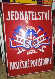 PLECHOVÁ SMALTOVÁ CEDULE JEDNATELSTVÍ HASIČSKÉ POJIŠŤOVNY