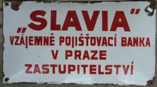 PLECHOVÁ SMALTOVÁ CEDULE POJIŠŤOVNA SLAVIA 