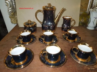 KÁVOVÁ  SOUPRAVA TMAVĚ MODRÁ ČESKÝ PORCELÁN