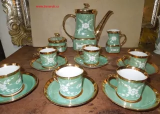 KÁVOVÁ  SOUPRAVA ZELENÁ SE VZOREM ČESKÝ PORCELÁN
