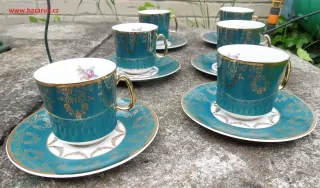 KÁVOVÁ SOUPRAVA ZELENÁ SE ZLATÝM, PORCELÁN