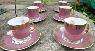 KÁVOVÁ SOUPRAVA RŮŽOVÁ SE ZLATÝM, PORCELÁN