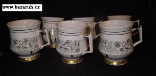 SADA 6 HRNKŮ RŮŽOVÝ PORCELÁN HORNÍ SLAVKOV