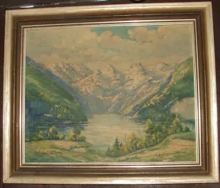 OBRAZ HORY KRAJINA JEZERO SIG. Bohumil Pospíšil.