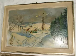 OBRAZ KRAJINA ZIMA A CHALUPY